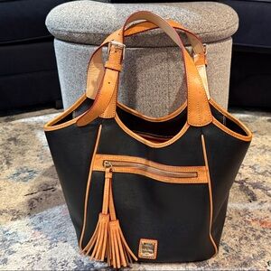Dooney & Bourke Black and Brown Tote with Tassel